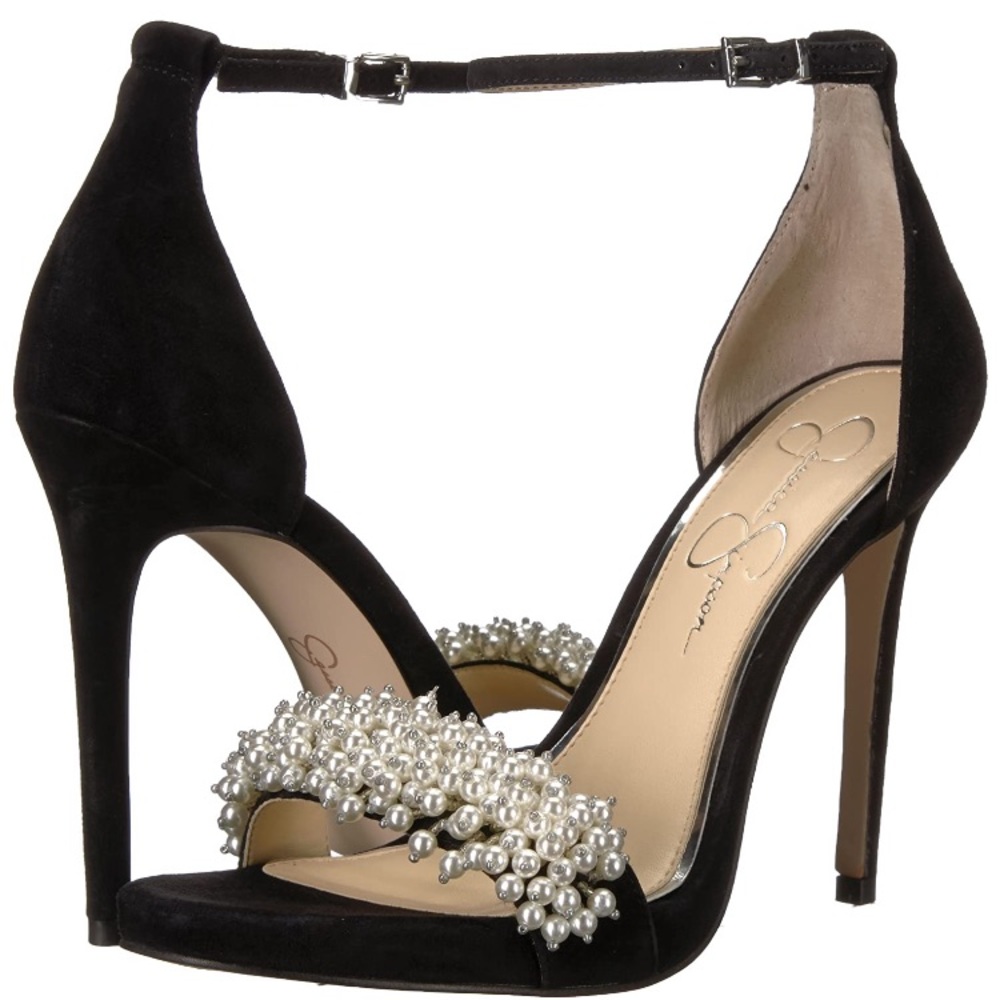 Jessica Simpson black heels suede pearl